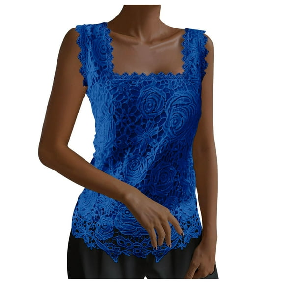 AOMPMSDX Women's Outerwear Vests Women's Summer Vest Elegant Floral Lace Square Neck Camisole Fall Outfits Fashion Clothes Tops Jacket Coats XL Blue