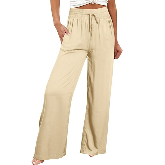 AOMPMSDX Women's Pants Fashion Pants For Women Casual Bottom Pockets High Waist Sporty Gym Fit Jogger Pants Trousers Wide Leg Sweatpants Beige L