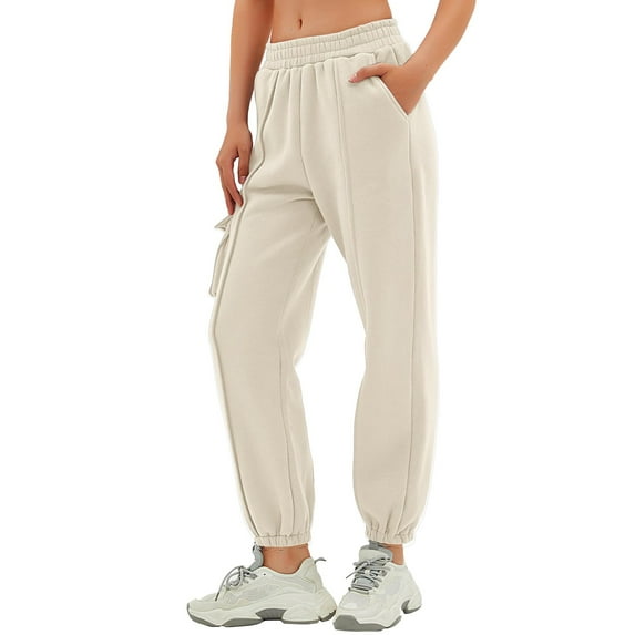 AOMPMSDX Womens Cargo Sweatpants Casual Baggy High Waisted Joggers Pants Wide Leg Streetwear With Pockets White L