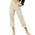 thumbnail image 1 of AOMPMSDX Womens Casual Solid Color Pockets Zipper Elastic Button Waist Pants Long Trousers Beige XXXL, 1 of 8