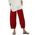 thumbnail image 1 of AOMPMSDX Womens Daily Casual Solid Color Side Pockets Elastic Waist Pants Long Trousers Red L, 1 of 8