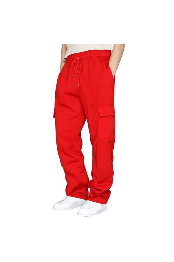 Womens Daily Home Outdoor Elastic Waist Side Pockets Trousers Casual Workout Trousers Cargo Pants Red S