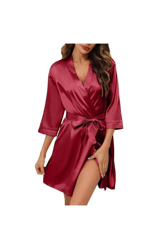 Womens Pajama Sets Bride Bridesmaids Robe Short Satin Kimono Robes For Wedding & Bridal Party Silk Bathrobes For Red Lounge Sets For Women M