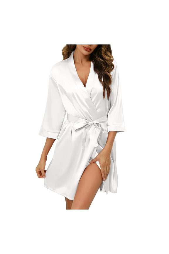 Womens Pajama Sets Bride Bridesmaids Robe Short Satin Kimono Robes For Wedding & Bridal Party Silk Bathrobes For White Nightgowns For Women M