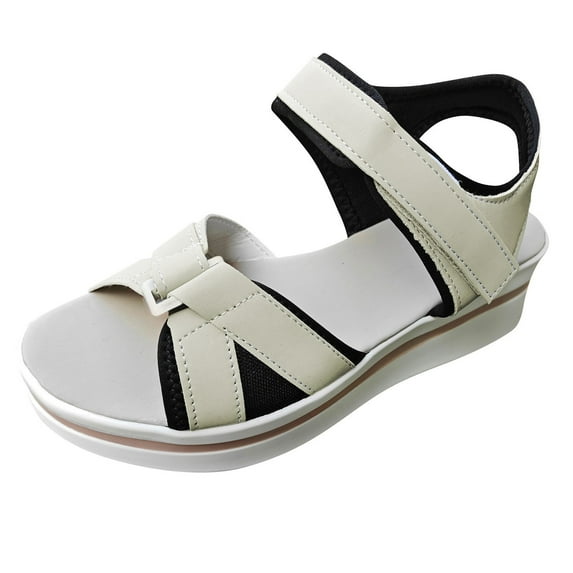 AOMPMSDX Womens Sandals Ladies Fashion Summer Color Blocking Open Toe Hook Loop Thick Wedge Heel Sandals Grey Bathroom Sandals 38