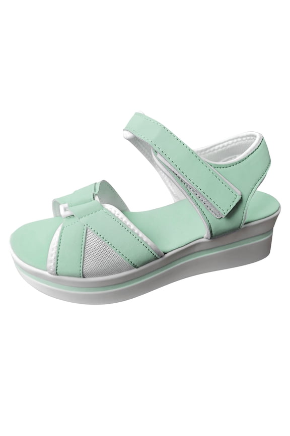 Womens Sandals Ladies Fashion Summer Color Blocking Open Toe Hook Loop Thick Wedge Heel Sandals Mint Green Bathroom Sandals 37