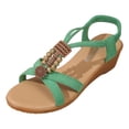 thumbnail image 1 of AOMPMSDX Womens Sandals Ladies Summer Retro Bohemian Style Beaded Milled Velvet Open Toe Beach Outwear Plus Size Sandals Green Spring Summer Shoes 40, 1 of 9