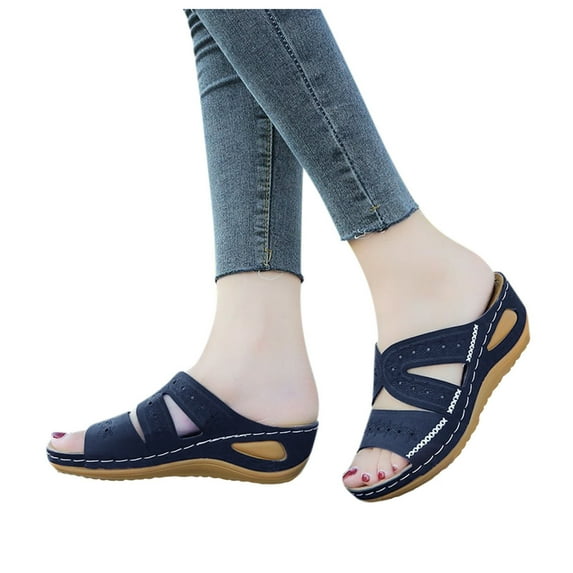 AOMPMSDX Womens Sandals Wedge Fish Mouth Platform Multicolor Embroidered Sandals Slippers Blue Spring Summer Shoes 37