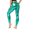 thumbnail image 1 of AOMPMSDX Womens Shiny Metallic Leggings High Gloss Skinny Pants Leather Stretch Shaping Tights Trousers Green L, 1 of 2
