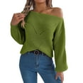 thumbnail image 1 of AOMPMSDX Womens Off The Shoulder Sweater Knit Top Long Sleeve Going Out Spring Fashion 2024 Sweatshirt Comfy Trendy Winter Tops Outerwear Coats L Green, 1 of 7