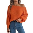 thumbnail image 1 of AOMPMSDX Womens Off The Shoulder Sweater Knit Top Long Sleeve Going Out Spring Fashion 2024 Sweatshirt Comfy Trendy Winter Tops Outerwear Coats L Orange, 1 of 6