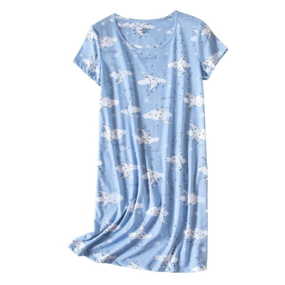Girls Cotton Nightgown Short Sleeves Shirt Casual Print Sleepdress Sleepwear