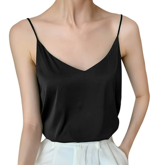 AOMPMSDX Womens Tank Tops V Neck Satin Topgreat Daily Wear For Women 2024 Wardrobe Black Elegant Summer Camisole Shirts XXL