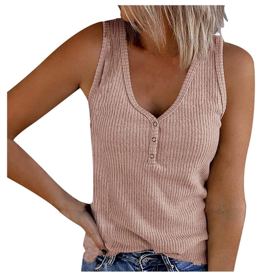 AOMPMSDX Womens Tank Tops V-Neck Undershirt Button-Down Undershirt Shirt T-Shirt Pink Sleeveless Basic Camisole Top S