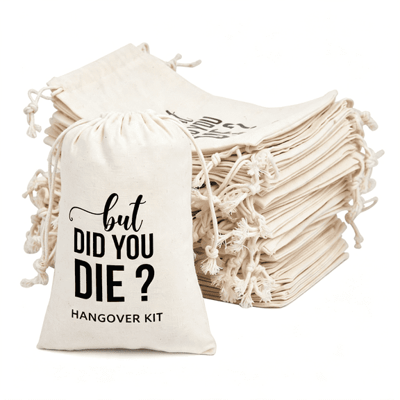 AOMRCOL 10Pcs 4X6 Organic Cotton Muslin Drawstring Bags,But Did You Die?,Wedding Party Favor Set for Bachelorette Hangover Kits&Holiday Gifting Reusable Double-Layer Unbleached Cotton Pouches