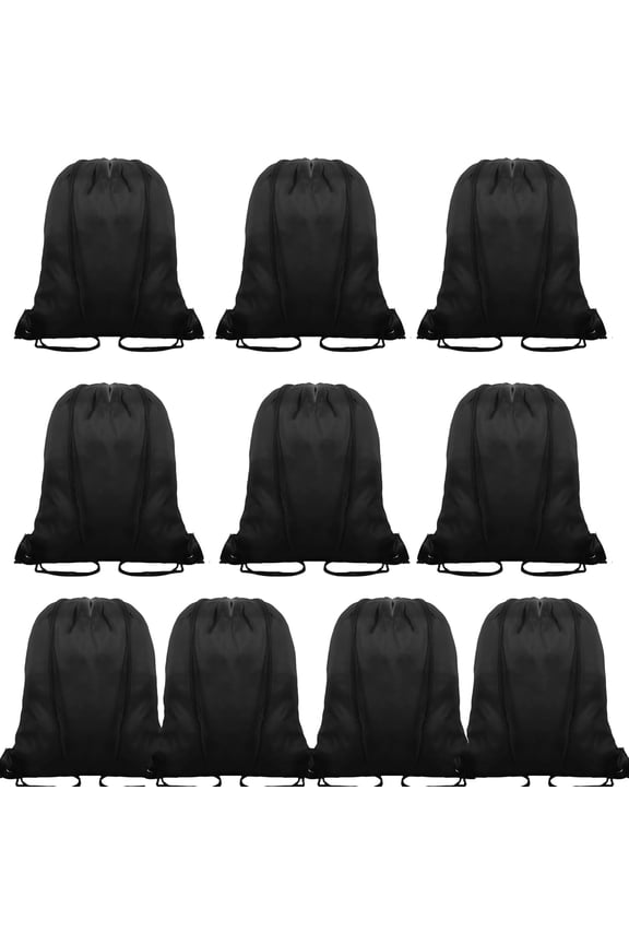 10Pcs Black Drawstring Backpack Bags Sack Pack Cinch Tote Sport Bulk Storage Polyester Bag for Gym Traveling Lightweight String Bag Backpack