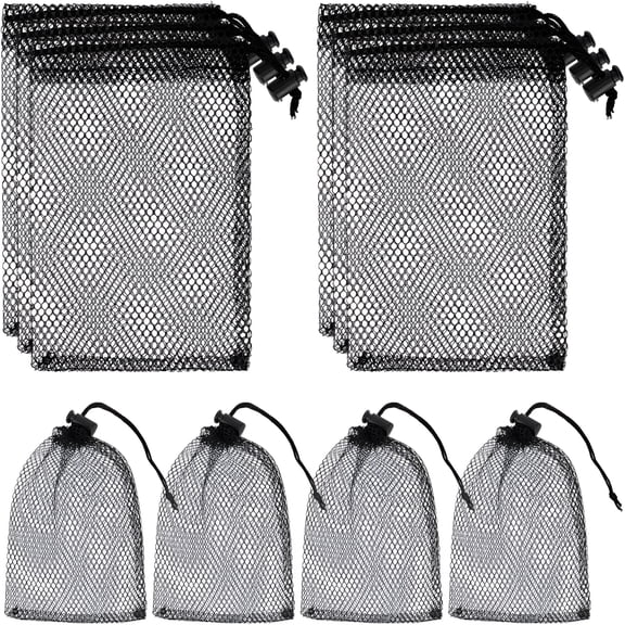 AOMRCOL 10Pcs Small Mesh Bags Drawstring Black Nylon Mesh Drawstring Bag Mini Mesh Pouch Bag Nylon Net Bags with Drawstrings Small Travel Stuff Bags Sacks 6 X 8 Inch