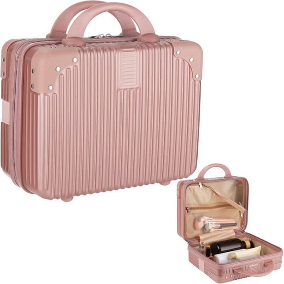 AOMRCOL 14 Inch Mini Suitcase Makeup Travel Case, Portable Hard Shell Cosmetic Case with Elastic Band for Women, Small Hand Luggage for Travel Business Trip Camping