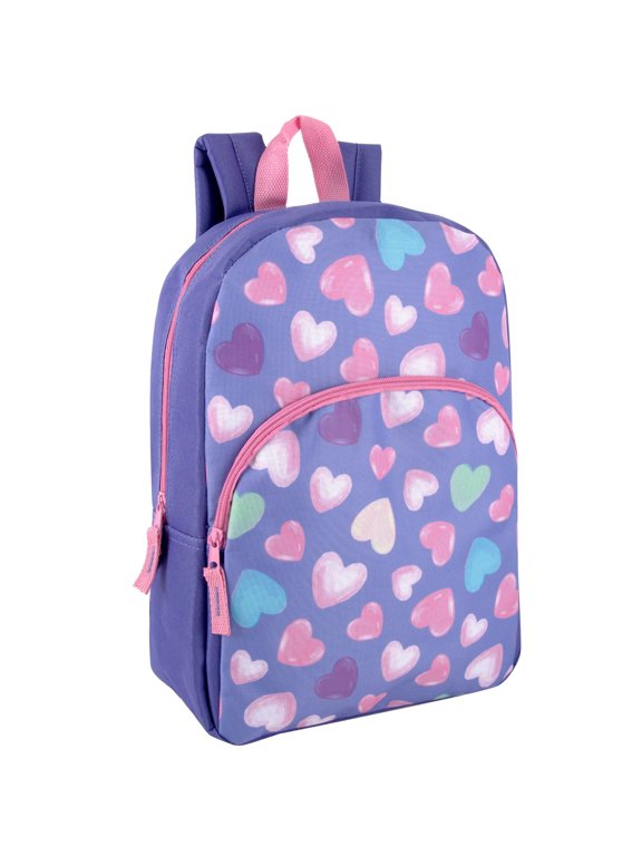 15 Inch Fun Printed Backpack with Front Zippered Pocket & Padded Adjustable Shoulder Straps in Happy Pastel Hearts backpack for women travel backpack for women