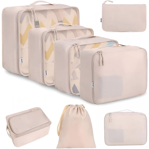 AOMRCOL 2026 New 8 Set Packing Cubes Luggage Packing Organizers for Travel Accessories for Travel, Business Trips, Vacations, Weekend Getaways, Camping Packing Cubes for Travel Compression-Cream