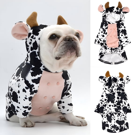 AOMRCOL 2026 New Dog Cat Hoodie Costume, Soft Skin Friendly Flannel Plush Winter Warm Cute Funny Cows Pet Clothes for Puppy Kitten Halloween Theme Party Cosplay
