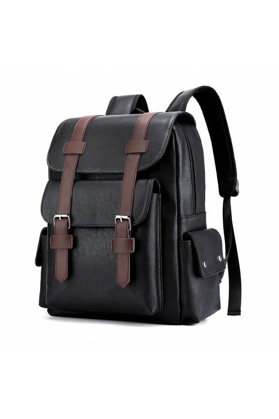 2026 New Leather Backpack for Men Adjustable Straps Leather Laptop Backpack Expansive Storage Length-Adjustable Straps Leather Travel Backpack for Work, Travel, School, Black