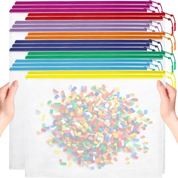 AOMRCOL 20pcs Mesh Zipper Pouch Bags, Puzzle Bags, A3 17x12 Inches Large Reusable Pouches for Organizing Classroom and Storage, Extra Large Zipper Pouch, Board Game Storage