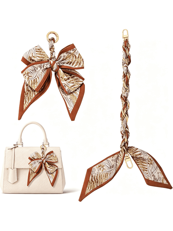 2Pcs Bow Bag Charm and Scarf Chain,Cute Bow Purse Charm,Bag Extender Chain Scarf Phone Wrist Strap for Women Phone Backpacks Handbags Accessories (Brown)