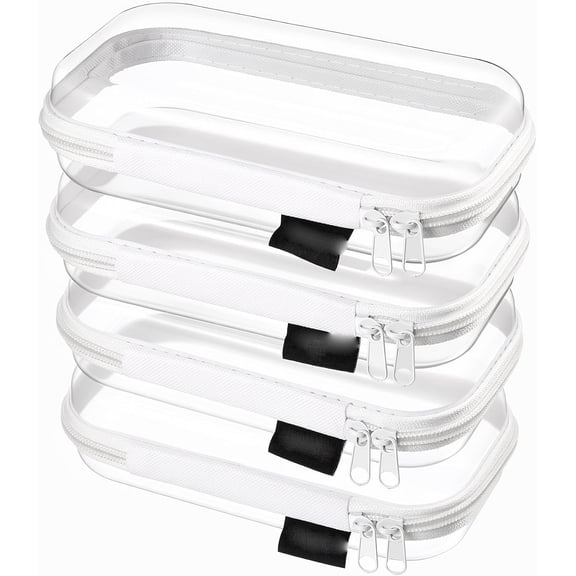 AOMRCOL 4-Pack Clear Hard Shell Zipper Case, 1.2Mm Ultra-Thick Diaper Bag Organizer Pouches, Rigid Self-Standing Travel Makeup Bags with Ykk Zippers, Tsa Approved, White