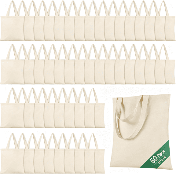 AOMRCOL 50 Pack 15 X 16 Cotton Tote Bags for Painting,Lightweight Thin Tote Bags Bulk Reusable Grocery Shopping Cloth BagsSuitable for Crafts,Diy,Tie DyeGift,Activity