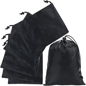 AOMRCOL 6Pcs Black Drawstring Bag with Toggle Waterproof Nylon Cinch and Ditty Stuff Pouch Lightweight Draw String Storage Bag for Gym Swimming Travel Beach Outdoor Sports Men Women 11.8x7.9in