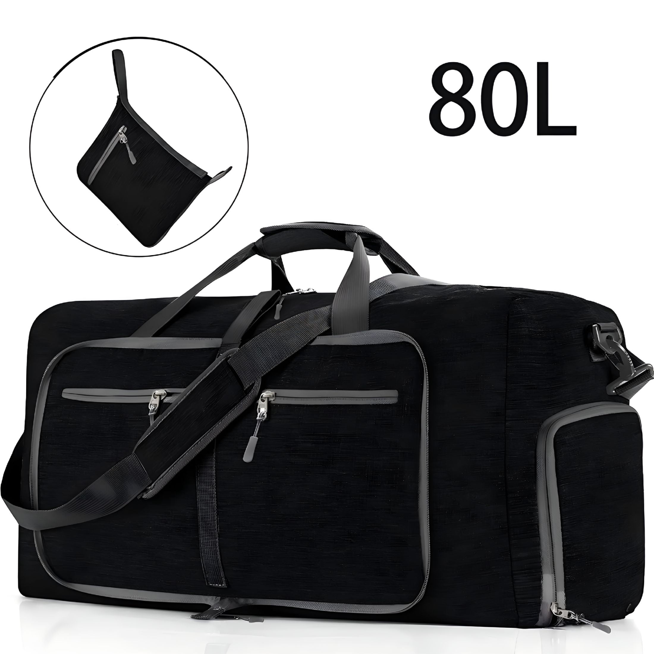 AOMRCOL 80L Large Foldable Travel Duffle Bag, 28" Black Duffel Bag for Men Women, Foldable Gym Bag with Shoes Compartment, Overnight Bags Waterproof and Tear Resistant
