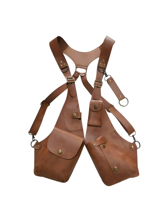 Adjustable PU Leather Shoulder Holster Bag, Men Anti-Theft Underarm Strap Wallet Pocket, Backpack Vest Bags for Outdoor Hiking