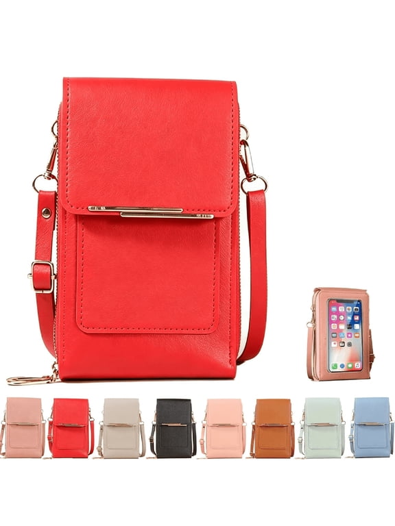 Anti-Theft Crossbody Phone Purse, Touchscreen Leather Messenger Bag for Women, Compact Travel Shoulder Wallet Organizer Anti Theft Bag