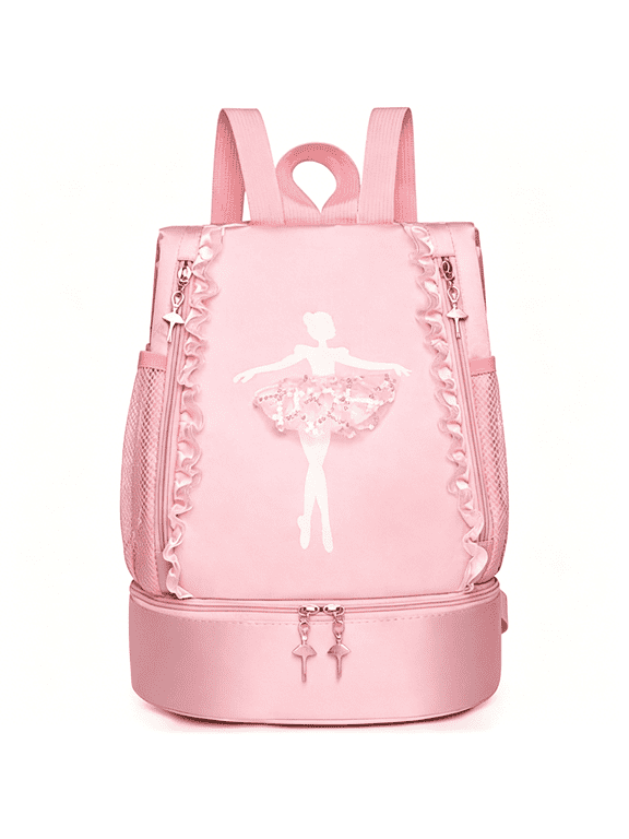 Ballet Dance Backpack with Separate Shoe Compartment,Ballerina Bag for Dance Gymnastics Latin Dance Yoga Tap Dance Jazz Storage Bag (Pink)