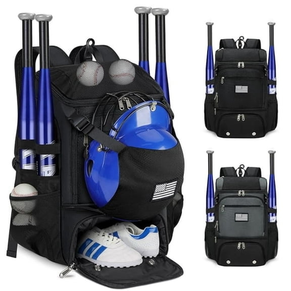 AOMRCOL Baseball Backpack,Lightweight Softball Bag with Shoe Compartment for Youth & Adult Softball Bat Bag with Fence Hook Helmet Holder Sports Backpack for T-Ball Equipment,Black