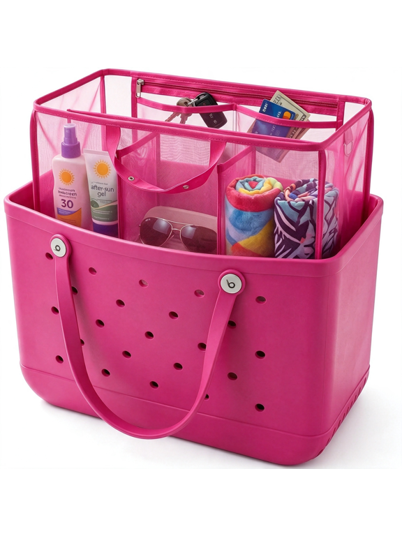 Beach Bag Organizer Compatible Withxlarge Bag Accessories Inserts,Lightweight Mesh Insert Divider Pouch for Originalxl Bags,Beach Tote Bags Insert,Hot Pink,X-Large