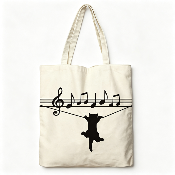 AOMRCOL Black Cat Canvas Tote Bag for Women Aesthetic Funny Cute Cat Playing Music Note Clef Tote Bag Shopping Grocery Bag Beach Bag Gifts for Women Teacher Bag Reusable Grocery Bag