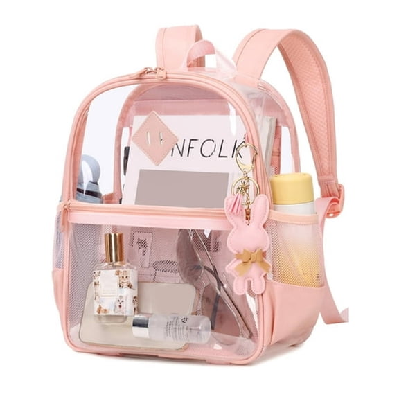 AOMRCOL Candy Clear Backpack for Stadium Events Approved 12612",Thick Pvc Mini Clear Bag with Front Pocket for Concert Sport Events Work Travel School,Pink
