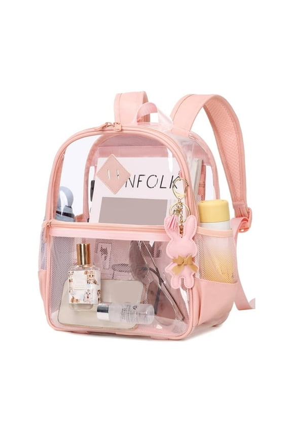Candy Clear Backpack for Stadium Events Approved 12612",Thick Pvc Mini Clear Bag with Front Pocket for Concert Sport Events Work Travel School,Pink