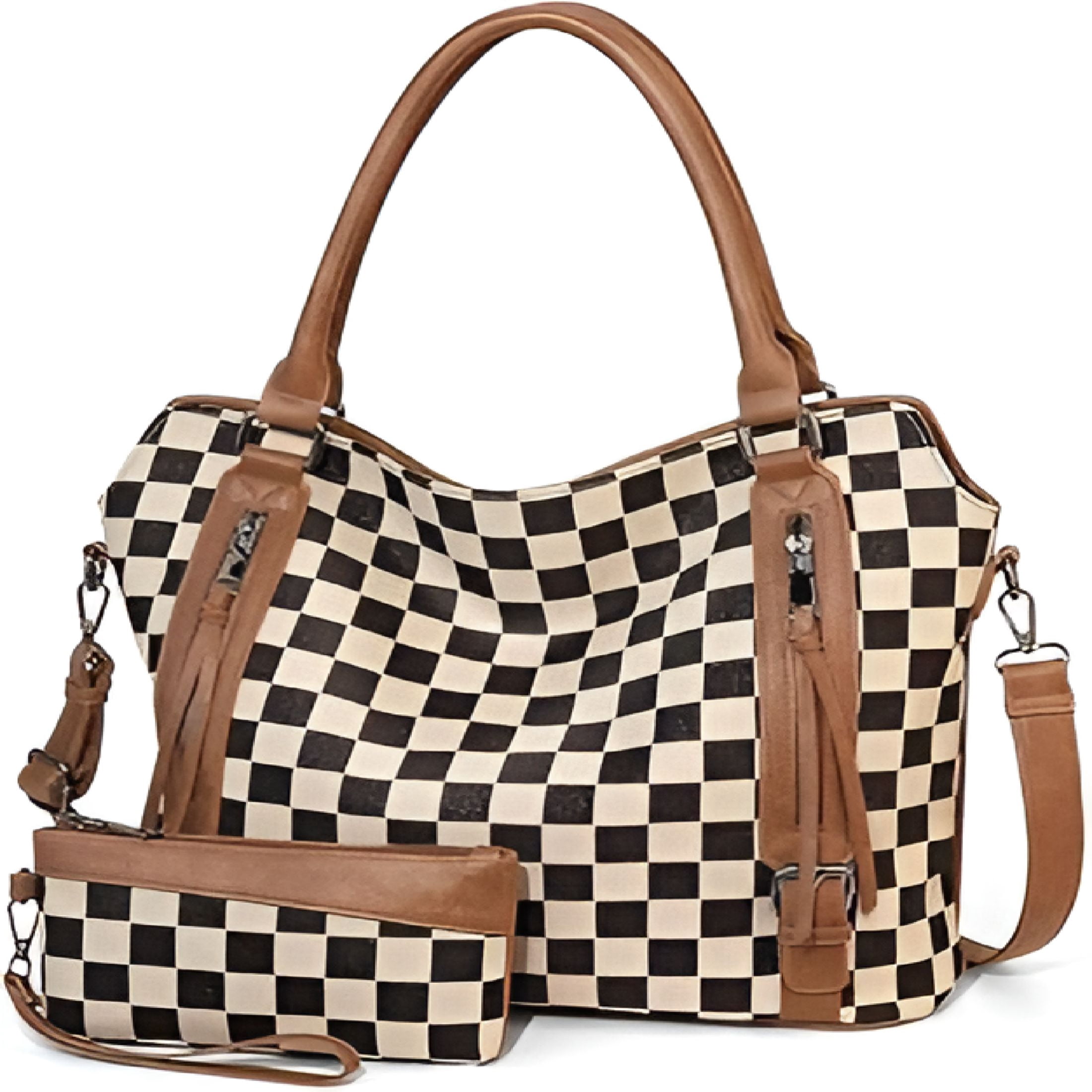 AOMRCOL Checkered Large Purses for Women Vintage Tote Bag for Women Shoulder Bag Multiple Pockets Tote Handbags