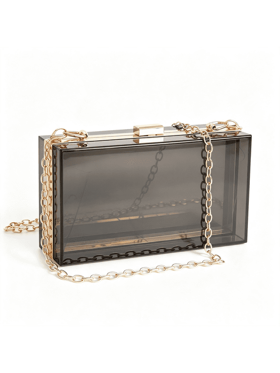 Clear Acrylic Purse Stadium Crossbody Clutch for Women Evening Party,Clear Acrylic Box Clutch with Detachable Gold Chain Strap,Small Transparent Crossbody Purse for Concert&Wedding