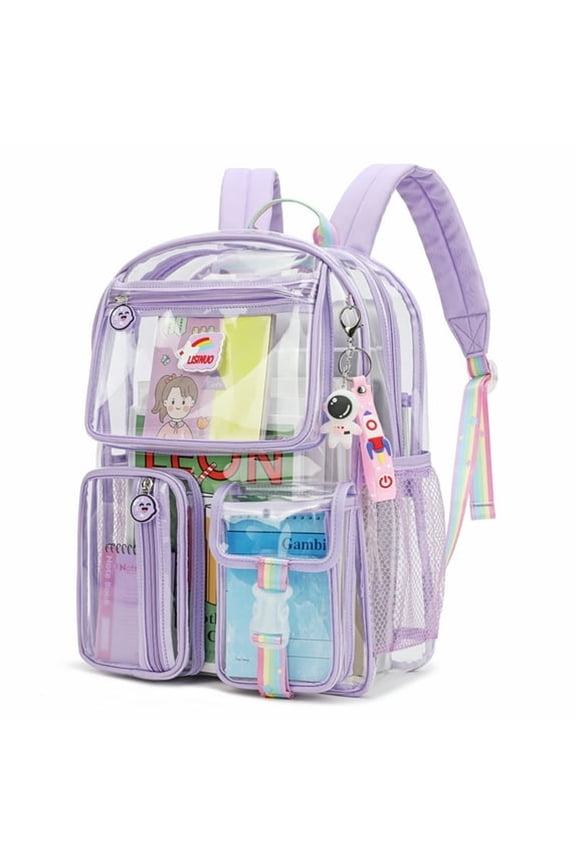 Clear Backpack,Heavy Duty Pvc Transparent Backpacks Stadium Approved,School Book Bag (Purple)