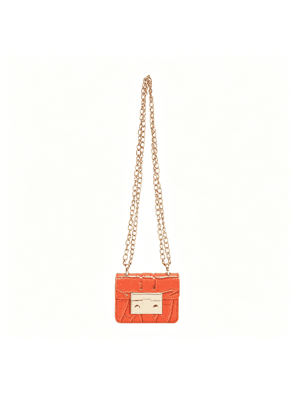 Crossbody Bags Chain Small Square Bag Leather Crossbody Bags for Women Mini Bag Mini Purse for Travel Shopping Daily Orange