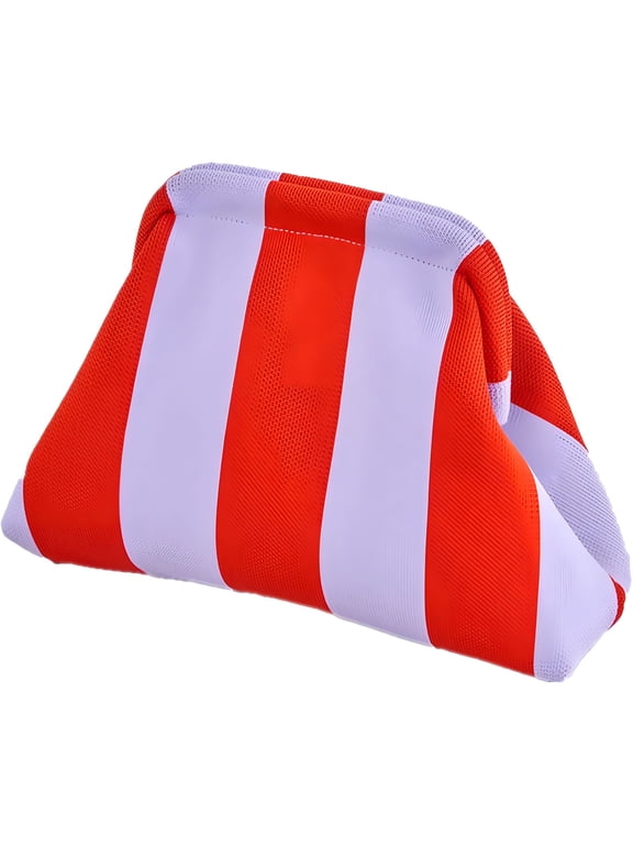 Crotched Purses for Women Purse Crochet Summer Beach Woven Crochet Purse Dumpling Striped Ruched Cloud Purse Evening Handbag Red
