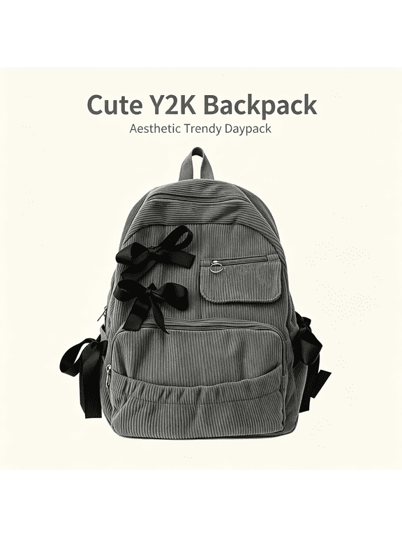 Cute Backpack Y2K Purse Daypack,Women Aesthetic Trendy Backpack Coquette Harajuku Cutecore Bookbag Casual Shoulder Bag Y2K Backpack(Grey)