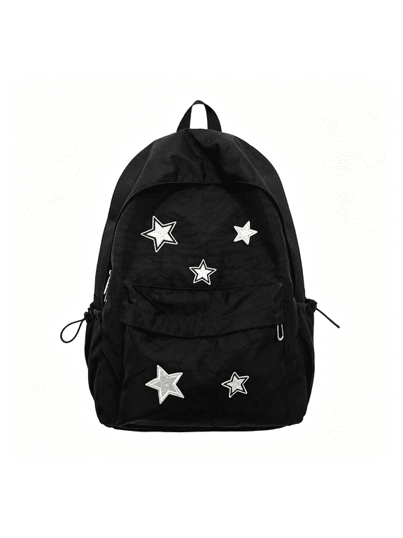 Cute Y2K Aesthetic Backpack Stars Pattern Preppy Backpack Laptop Backpack Back to College Supplies (Star Print Y2K Backpack, Black, One Size)