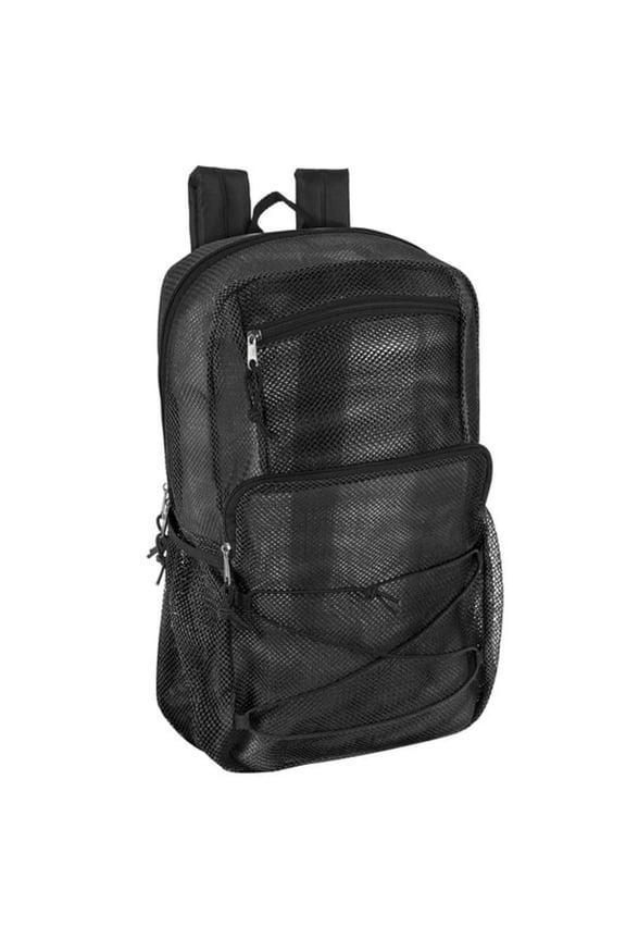 Deluxe See through Mesh Multipocket Bungee Cord Backpack for School,Work,Sports,Gym,Travel,Recreation&Commuting in Black