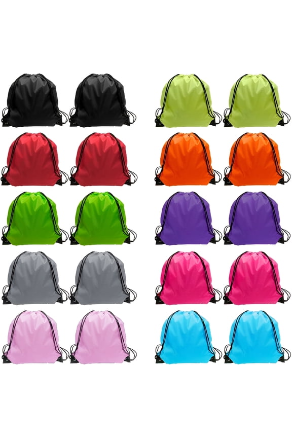 Drawstring Backpack Cinch Bag Drawstring Bags Bulk Draw String Sport Nylon Bag 10 Color (10 Color, 20Pcs)