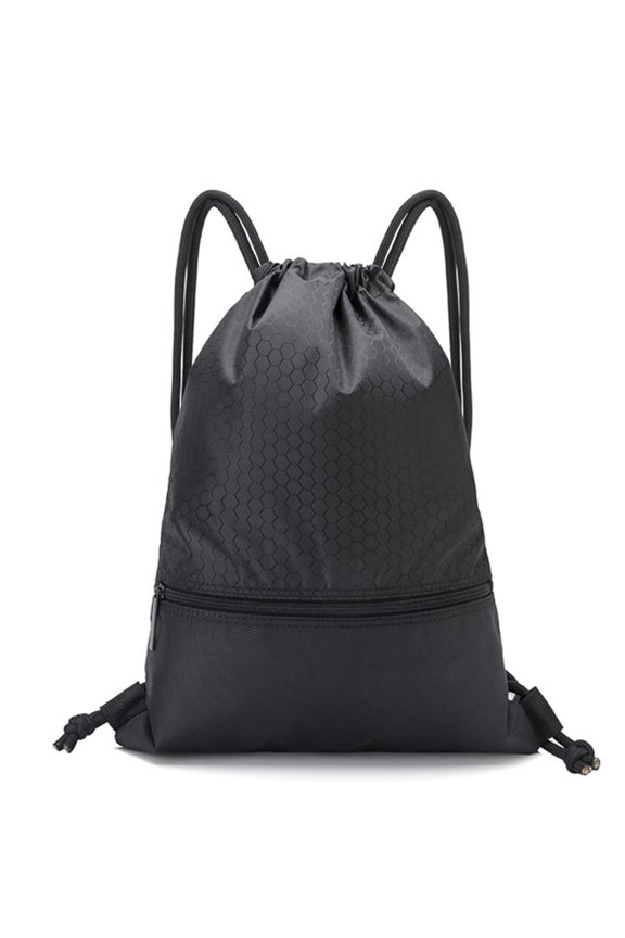 Drawstring Backpack,Drawstring Tote Bag Sack,Drawstring Backpack String Bag Foldable Sports Sack with Zipper Pocket - Black